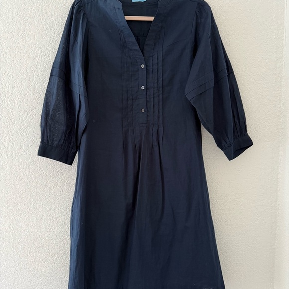 J. McLaughlin Pullover Sabina Cotton Dress Size S Pleated Balloon Sleeves Navy - Picture 4 of 11